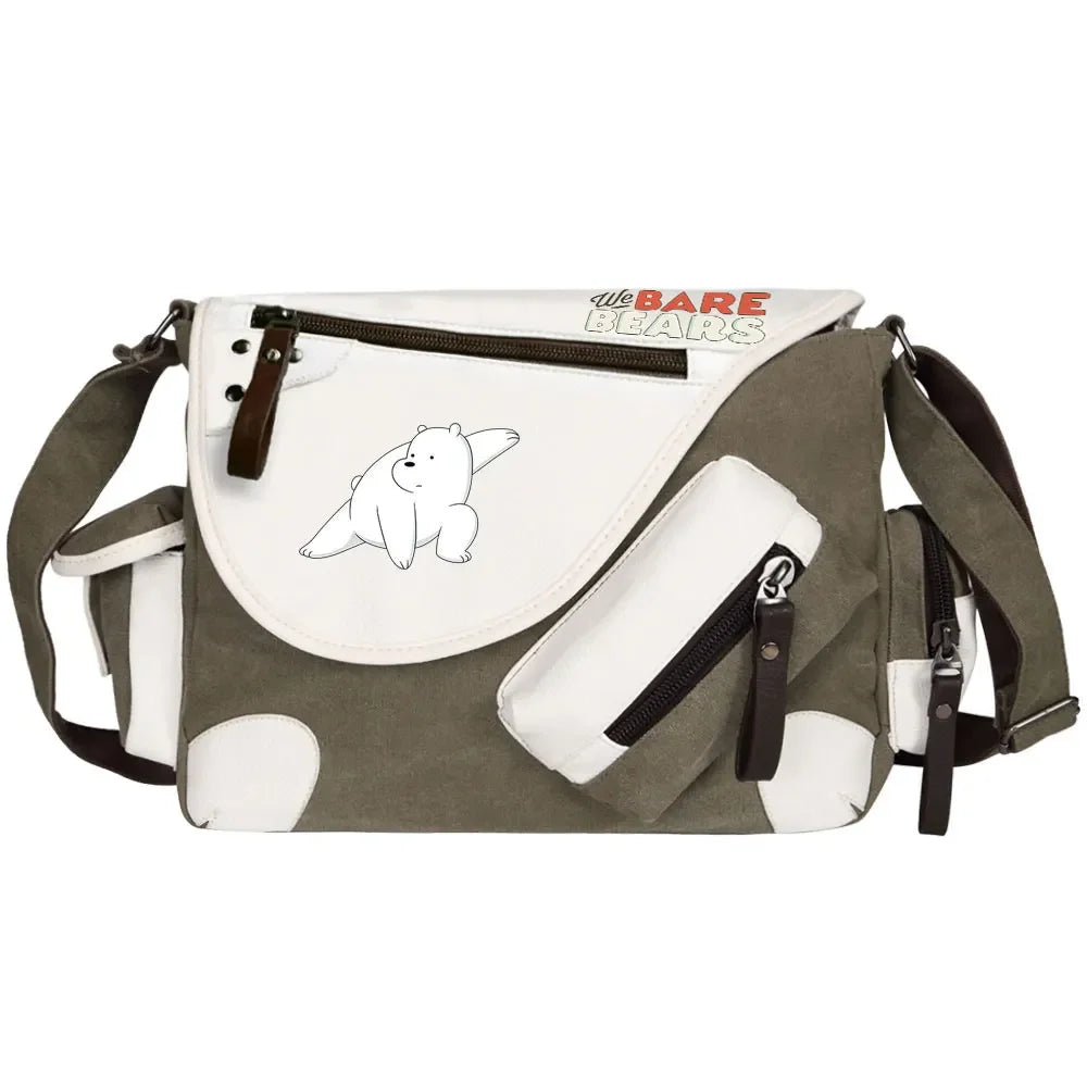 We Bare Bears Printed Women Canvas Casual Zipper Men Shoulder Bag Crossbody Bags Boys Girls Kids Schoolbags Messenger Bag