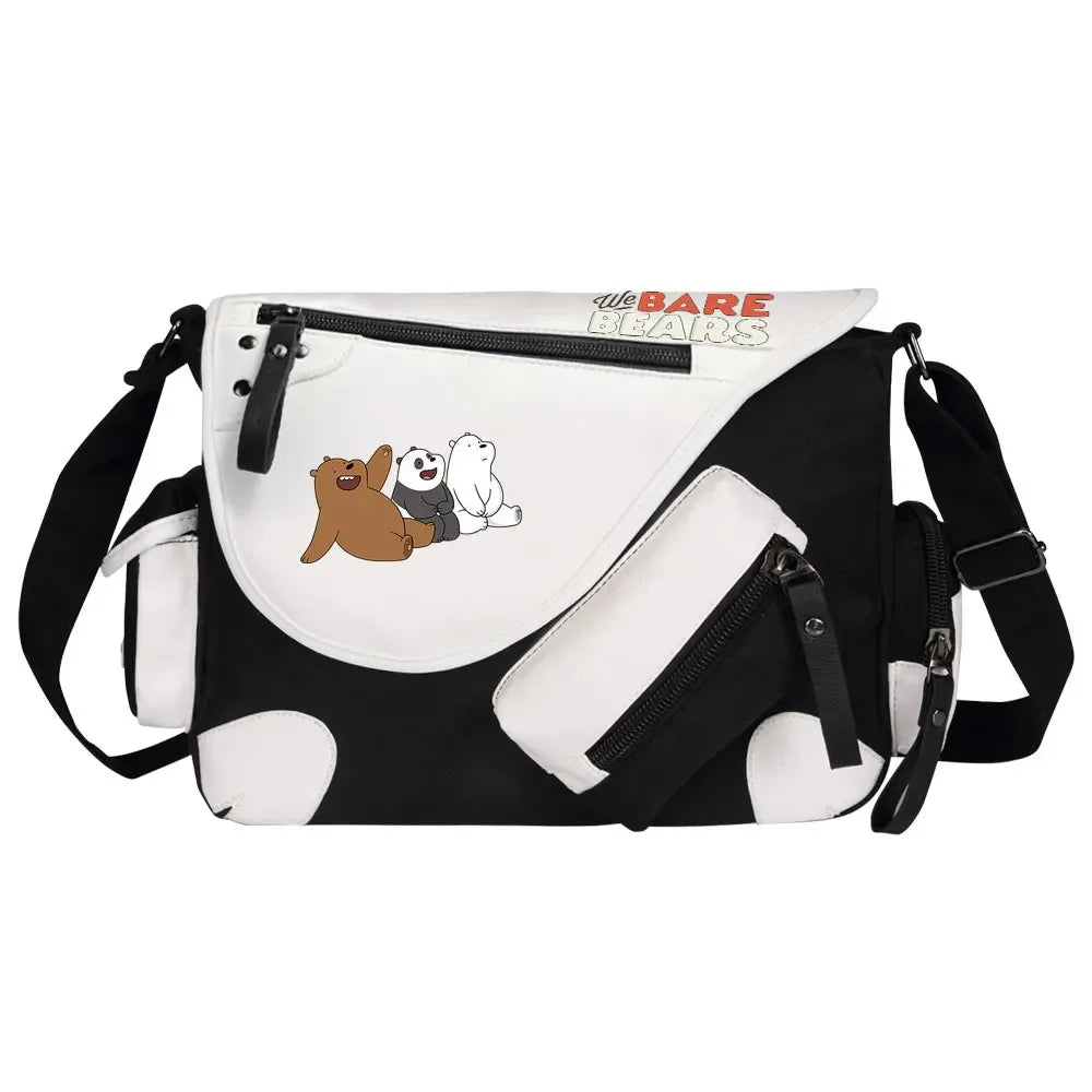 We Bare Bears Printed Women Canvas Casual Zipper Men Shoulder Bag Crossbody Bags Boys Girls Kids Schoolbags Messenger Bag