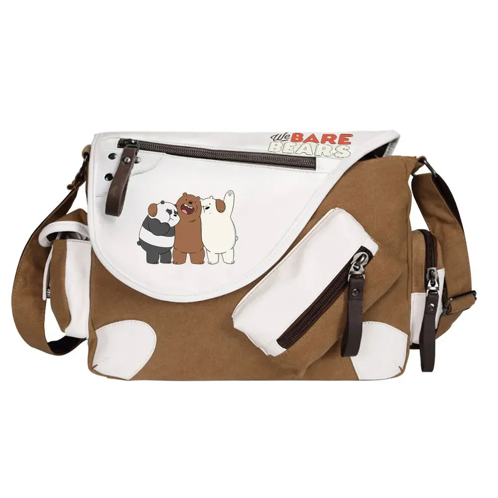 We Bare Bears Printed Women Canvas Casual Zipper Men Shoulder Bag Crossbody Bags Boys Girls Kids Schoolbags Messenger Bag