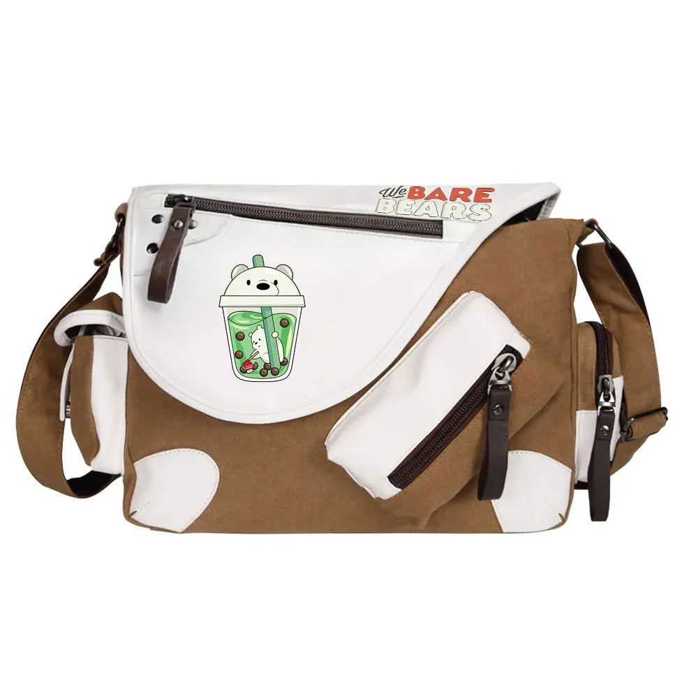 We Bare Bears Printed Women Canvas Casual Zipper Men Shoulder Bag Crossbody Bags Boys Girls Kids Schoolbags Messenger Bag