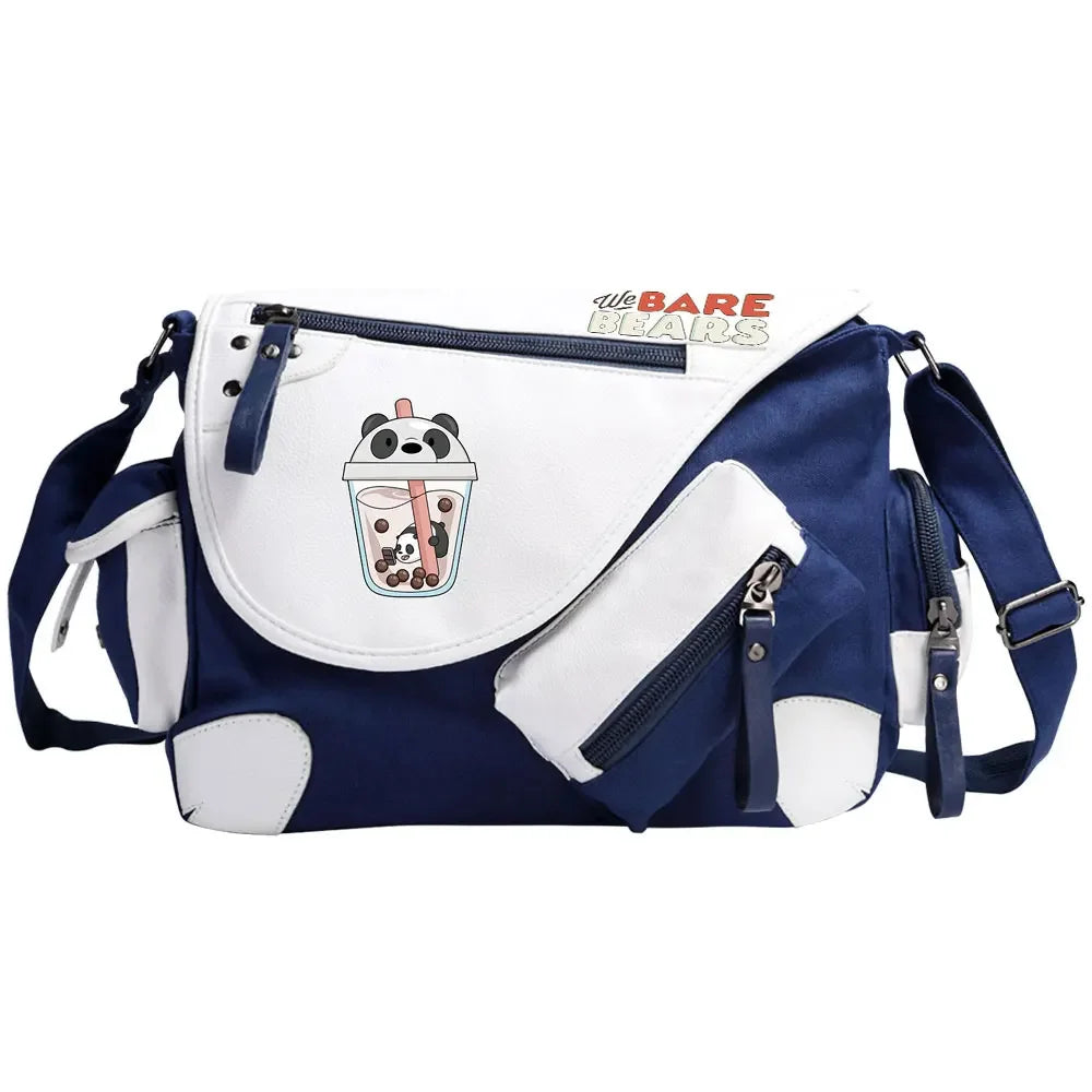 We Bare Bears Printed Women Canvas Casual Zipper Men Shoulder Bag Crossbody Bags Boys Girls Kids Schoolbags Messenger Bag