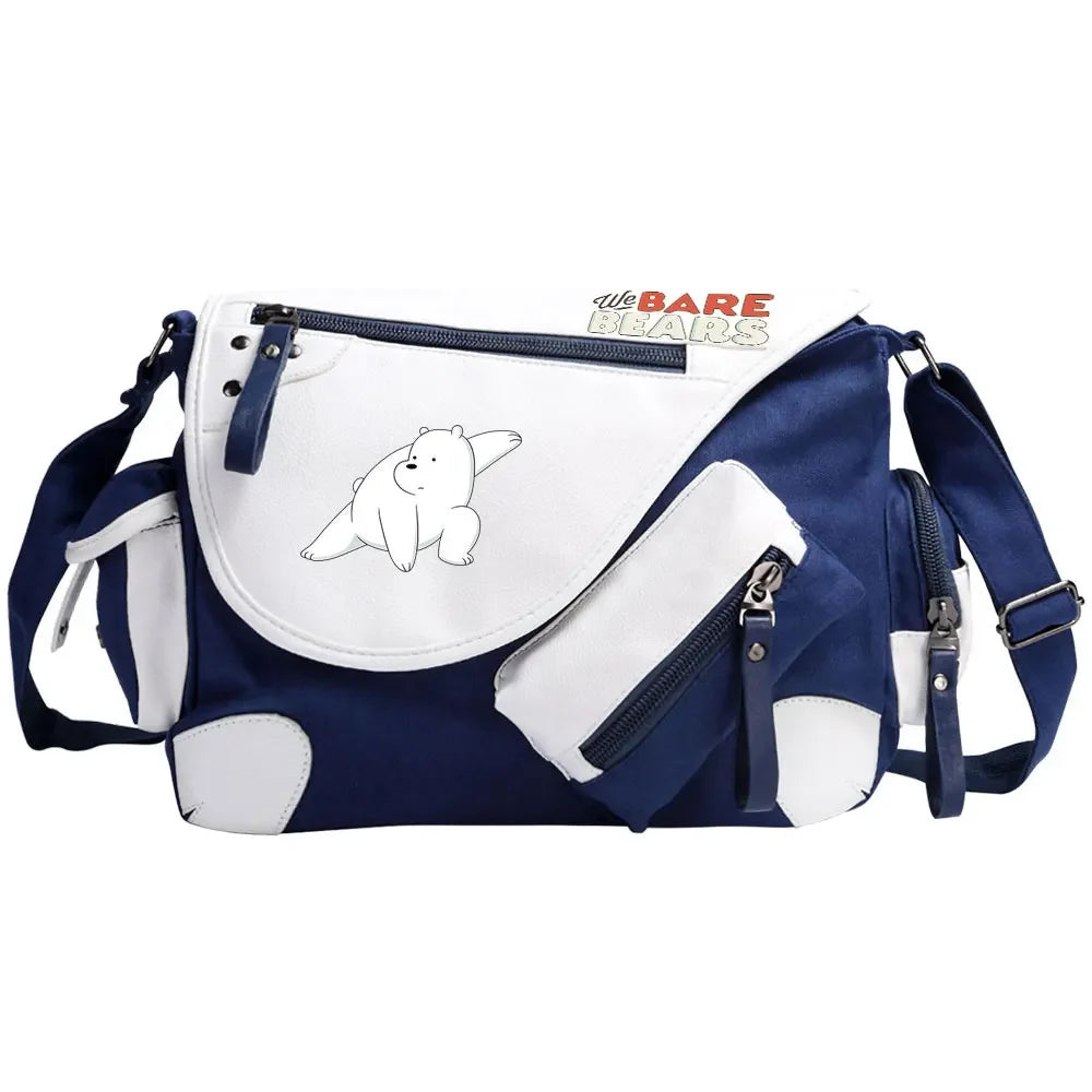 We Bare Bears Printed Women Canvas Casual Zipper Men Shoulder Bag Crossbody Bags Boys Girls Kids Schoolbags Messenger Bag