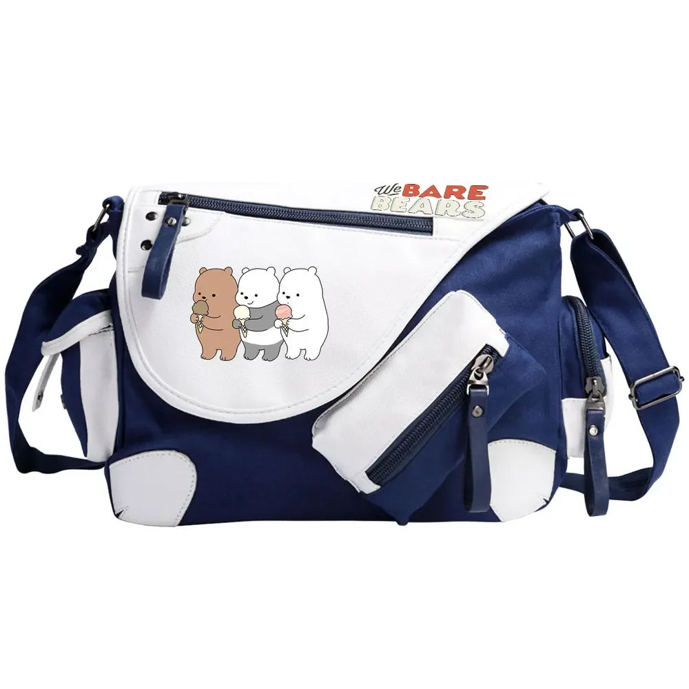 We Bare Bears Printed Women Canvas Casual Zipper Men Shoulder Bag Crossbody Bags Boys Girls Kids Schoolbags Messenger Bag