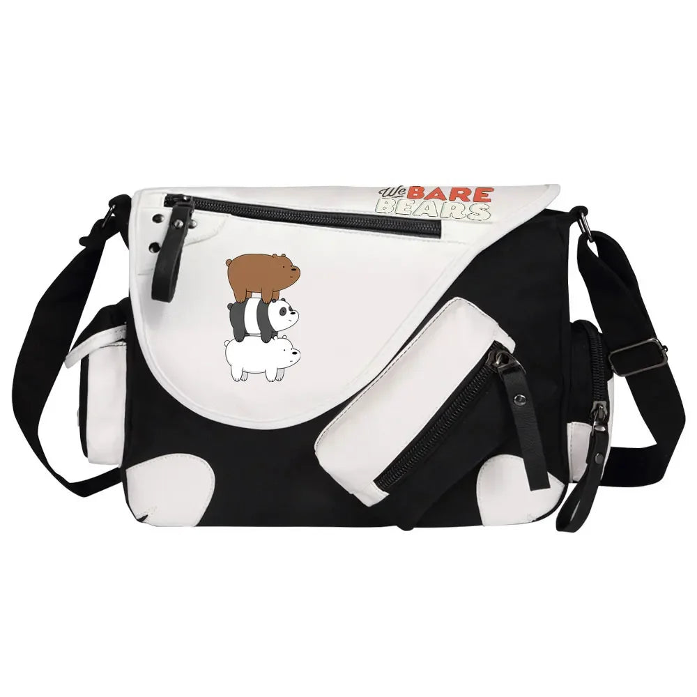 We Bare Bears Printed Women Canvas Casual Zipper Men Shoulder Bag Crossbody Bags Boys Girls Kids Schoolbags Messenger Bag