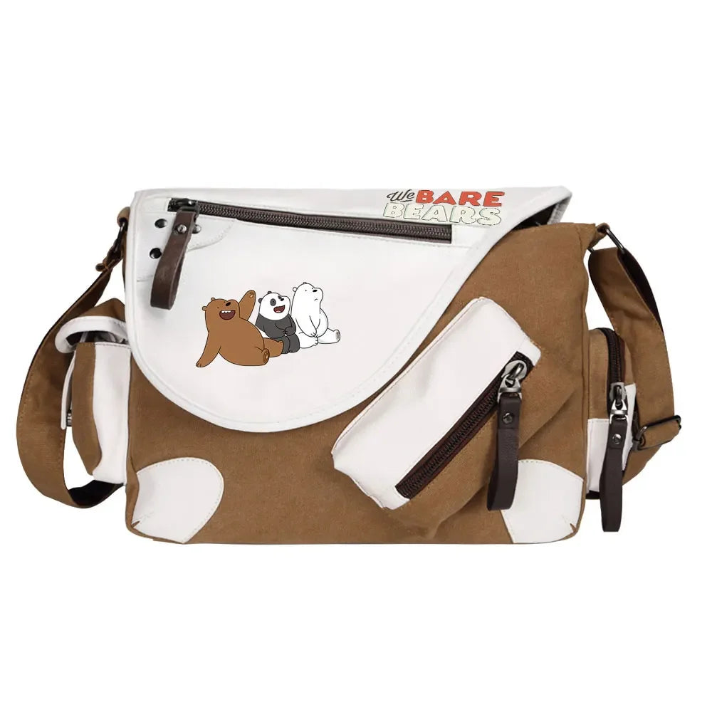 We Bare Bears Printed Women Canvas Casual Zipper Men Shoulder Bag Crossbody Bags Boys Girls Kids Schoolbags Messenger Bag