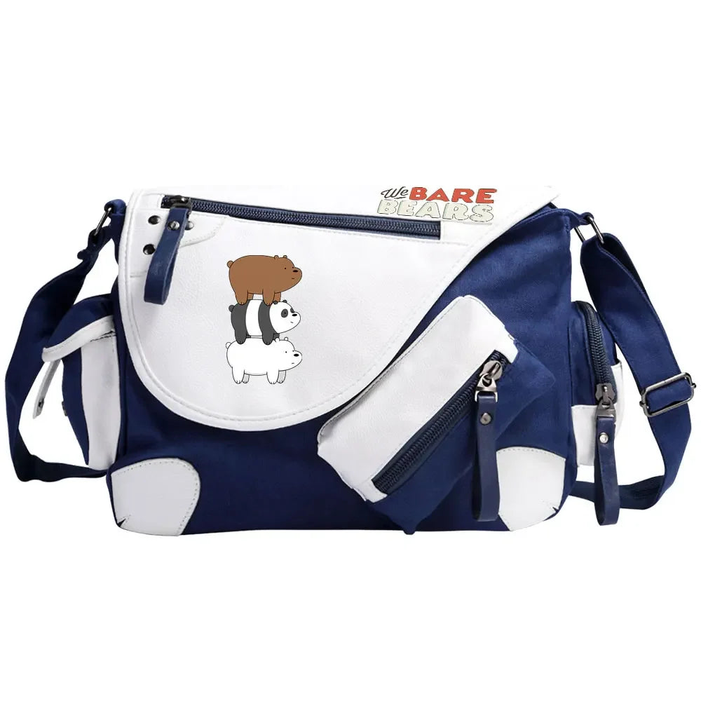 We Bare Bears Printed Women Canvas Casual Zipper Men Shoulder Bag Crossbody Bags Boys Girls Kids Schoolbags Messenger Bag