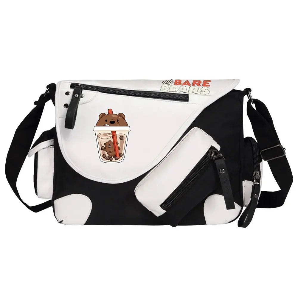 We Bare Bears Printed Women Canvas Casual Zipper Men Shoulder Bag Crossbody Bags Boys Girls Kids Schoolbags Messenger Bag