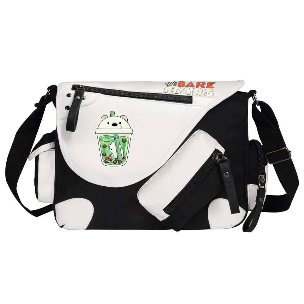 We Bare Bears Printed Women Canvas Casual Zipper Men Shoulder Bag Crossbody Bags Boys Girls Kids Schoolbags Messenger Bag
