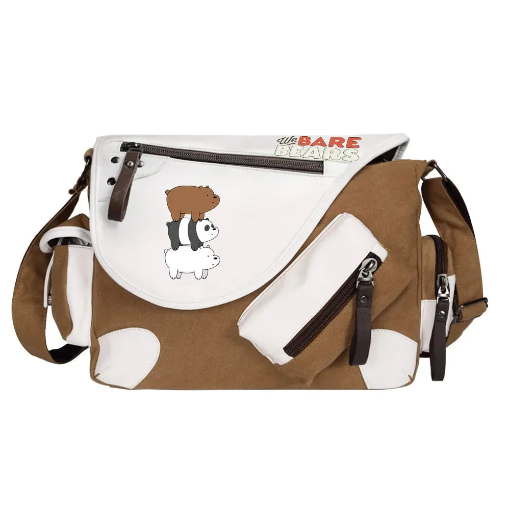 We Bare Bears Printed Women Canvas Casual Zipper Men Shoulder Bag Crossbody Bags Boys Girls Kids Schoolbags Messenger Bag
