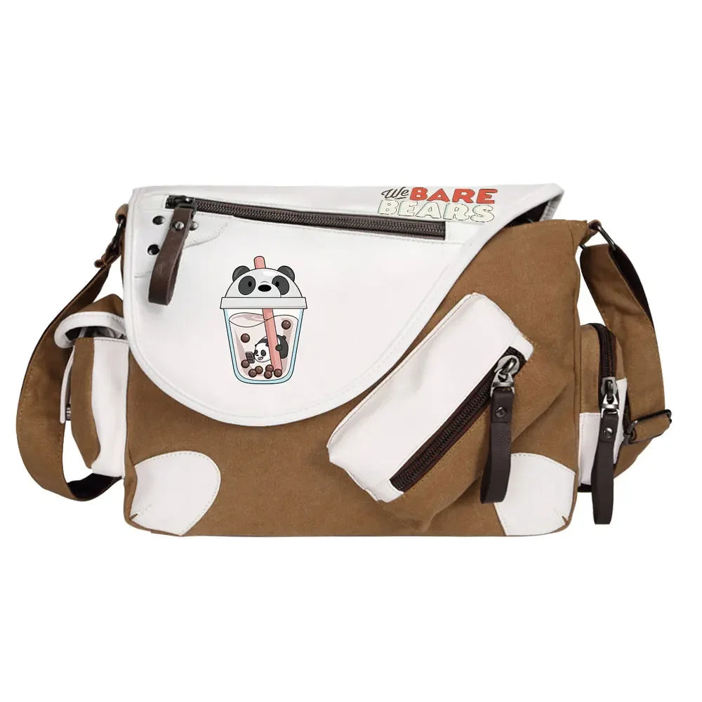 We Bare Bears Printed Women Canvas Casual Zipper Men Shoulder Bag Crossbody Bags Boys Girls Kids Schoolbags Messenger Bag