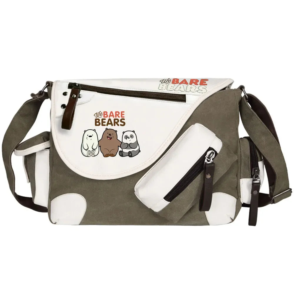 We Bare Bears Printed Women Canvas Casual Zipper Men Shoulder Bag Crossbody Bags Boys Girls Kids Schoolbags Messenger Bag