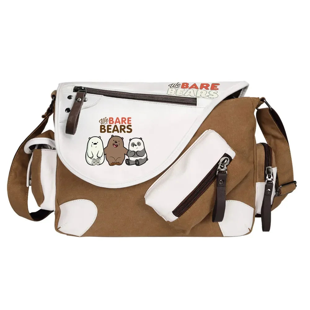We Bare Bears Printed Women Canvas Casual Zipper Men Shoulder Bag Crossbody Bags Boys Girls Kids Schoolbags Messenger Bag