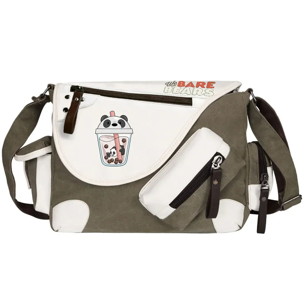 We Bare Bears Printed Women Canvas Casual Zipper Men Shoulder Bag Crossbody Bags Boys Girls Kids Schoolbags Messenger Bag