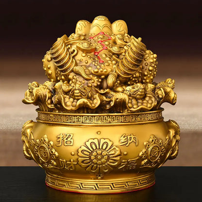 Wealth All Copper Golden Toad Ornament Three Legged Golden Toad Treasure Bowl Hundred Wealth Golden Toad Home Living Ornaments