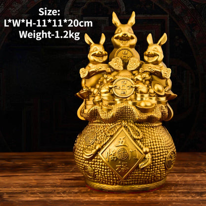 Wealth Attract Lucky Brass Rabbit Ornament Mascot Money Bag Rabbit Five Blessings Door Decoration
