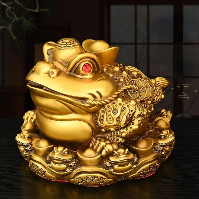 Wealth Attract Zhaocai Copper Gold Toad Ornament Three Legged Toad Office Decoration Living Room Wine Cabinet Craft Opening Gift