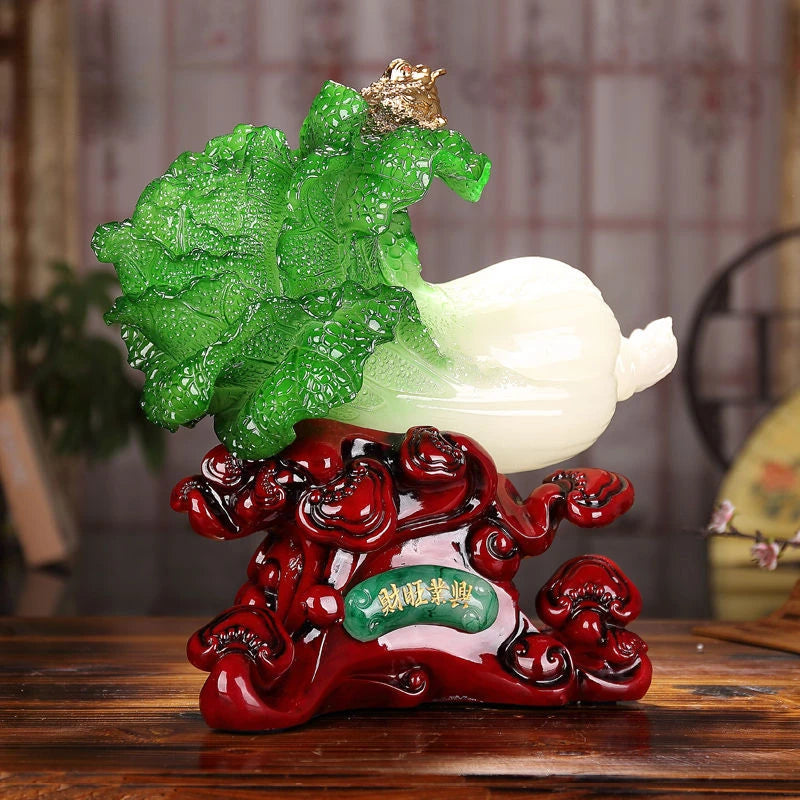 Wealth Attract Zhaocai Jade Cabbage Ornaments  Golden Toad  Baicai Handicrafts Home Decorations Housewarming and Opening Gifts