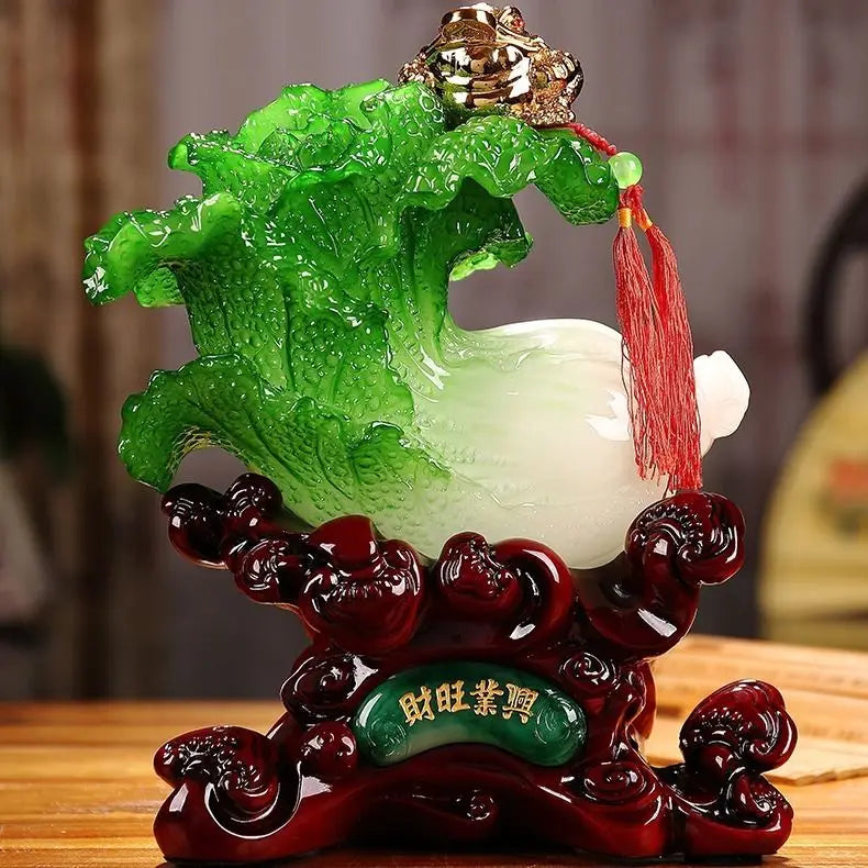 Wealth Attract Zhaocai Jade Cabbage Ornaments  Golden Toad  Baicai Handicrafts Home Decorations Housewarming and Opening Gifts