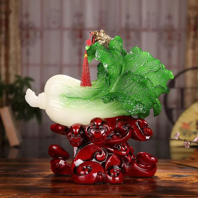 Wealth Attract Zhaocai Jade Cabbage Ornaments  Golden Toad  Baicai Handicrafts Home Decorations Housewarming and Opening Gifts