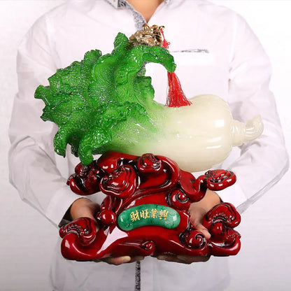 Wealth Attract Zhaocai Jade Cabbage Ornaments  Golden Toad  Baicai Handicrafts Home Decorations Housewarming and Opening Gifts