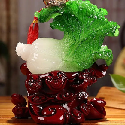 Wealth Attract Zhaocai Jade Cabbage Ornaments  Golden Toad  Baicai Handicrafts Home Decorations Housewarming and Opening Gifts