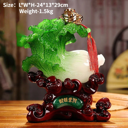 Wealth Attract Zhaocai Jade Cabbage Ornaments  Golden Toad  Baicai Handicrafts Home Decorations Housewarming and Opening Gifts
