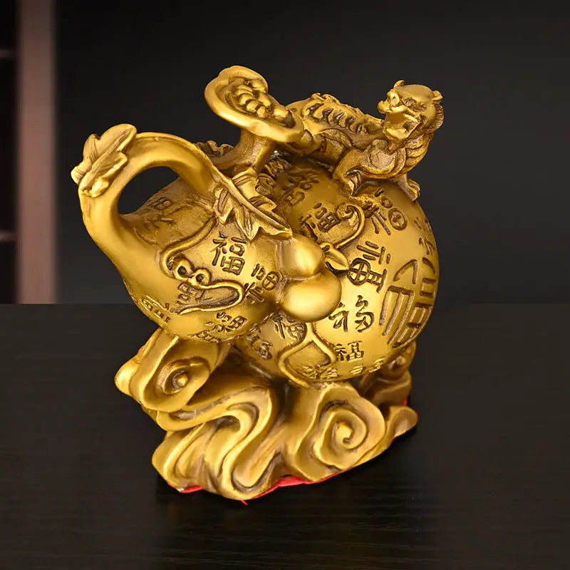 Wealth Attract Zhaocai Pixiu Gourd Ornaments Pure Copper Fulu Pixiu Crafts Relocation Opening Gift Home Wine Cabinet Decoration