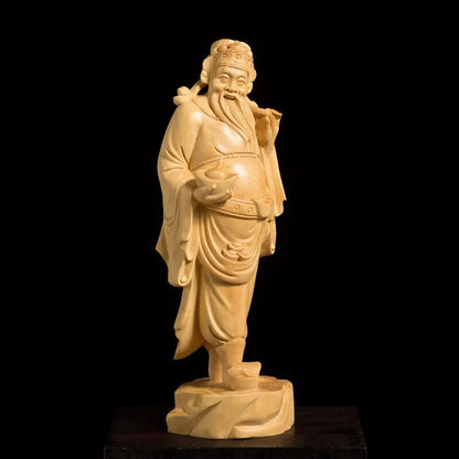 Wealth God Buddha 19CM Solid Wood Carving Crafts Chinese Myths Legends Figures Sculpture Carving  Decoration Fortuna