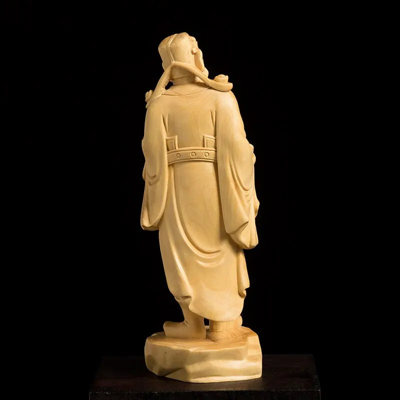 Wealth God Buddha 19CM Solid Wood Carving Crafts Chinese Myths Legends Figures Sculpture Carving  Decoration Fortuna