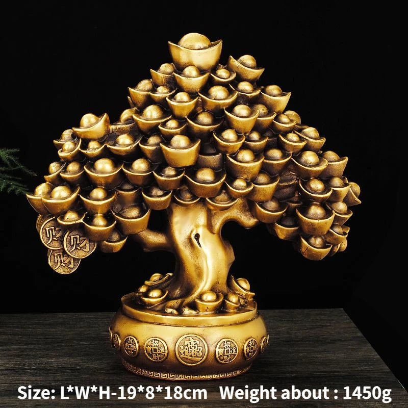 Wealth Tree Chinese Pure Copper Bring Lucky Money Tree Ornaments Pot Tree Living Room Office Desktop Decoration