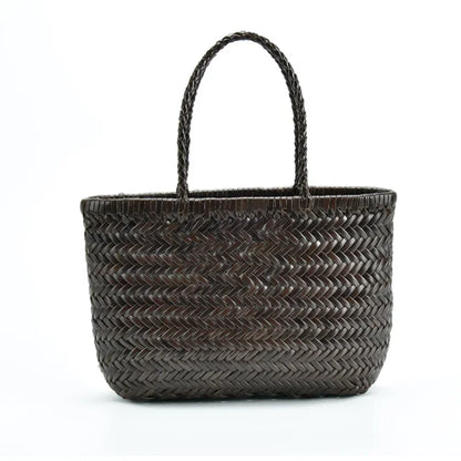 Weave Genuine Leather Handbag Feminine Handmade Woven Bucket  With Cotton Pockets Casual Knitting Leather Shopping Bags
