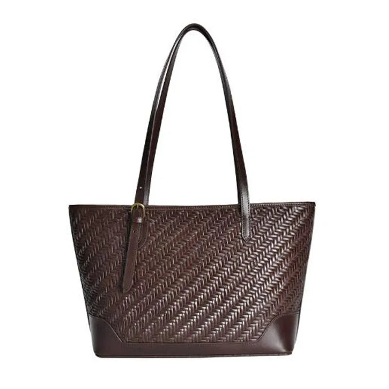 Weave Genuine Leather Handbag Tote Euro Fashion Shoulder Bag For Women 2023 New brown Luxury Beach Top-Handle Shopping Bags