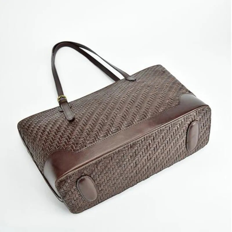 Weave Genuine Leather Handbag Tote Euro Fashion Shoulder Bag For Women 2023 New brown Luxury Beach Top-Handle Shopping Bags