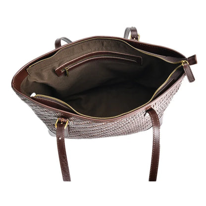 Weave Genuine Leather Handbag Tote Euro Fashion Shoulder Bag For Women 2023 New brown Luxury Beach Top-Handle Shopping Bags