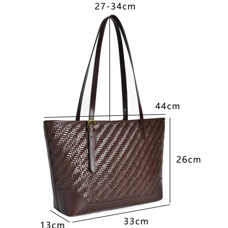 Weave Genuine Leather Handbag Tote Euro Fashion Shoulder Bag For Women 2023 New brown Luxury Beach Top-Handle Shopping Bags