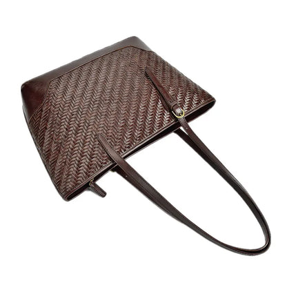 Weave Genuine Leather Handbag Tote Euro Fashion Shoulder Bag For Women 2023 New brown Luxury Beach Top-Handle Shopping Bags