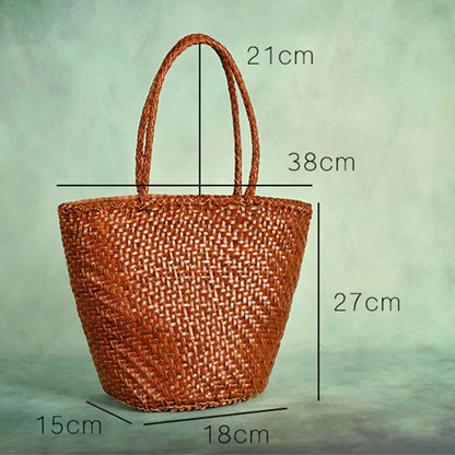 Weave Genuine Leather Handbag Tote Euro Fashion Shoulder Bag For Women 2024 New Brown Luxury Beach Shopping Bags