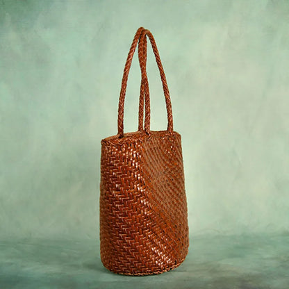 Weave Genuine Leather Handbag Tote Euro Fashion Shoulder Bag For Women 2024 New Brown Luxury Beach Shopping Bags