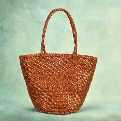 Weave Genuine Leather Handbag Tote Euro Fashion Shoulder Bag For Women 2024 New Brown Luxury Beach Shopping Bags