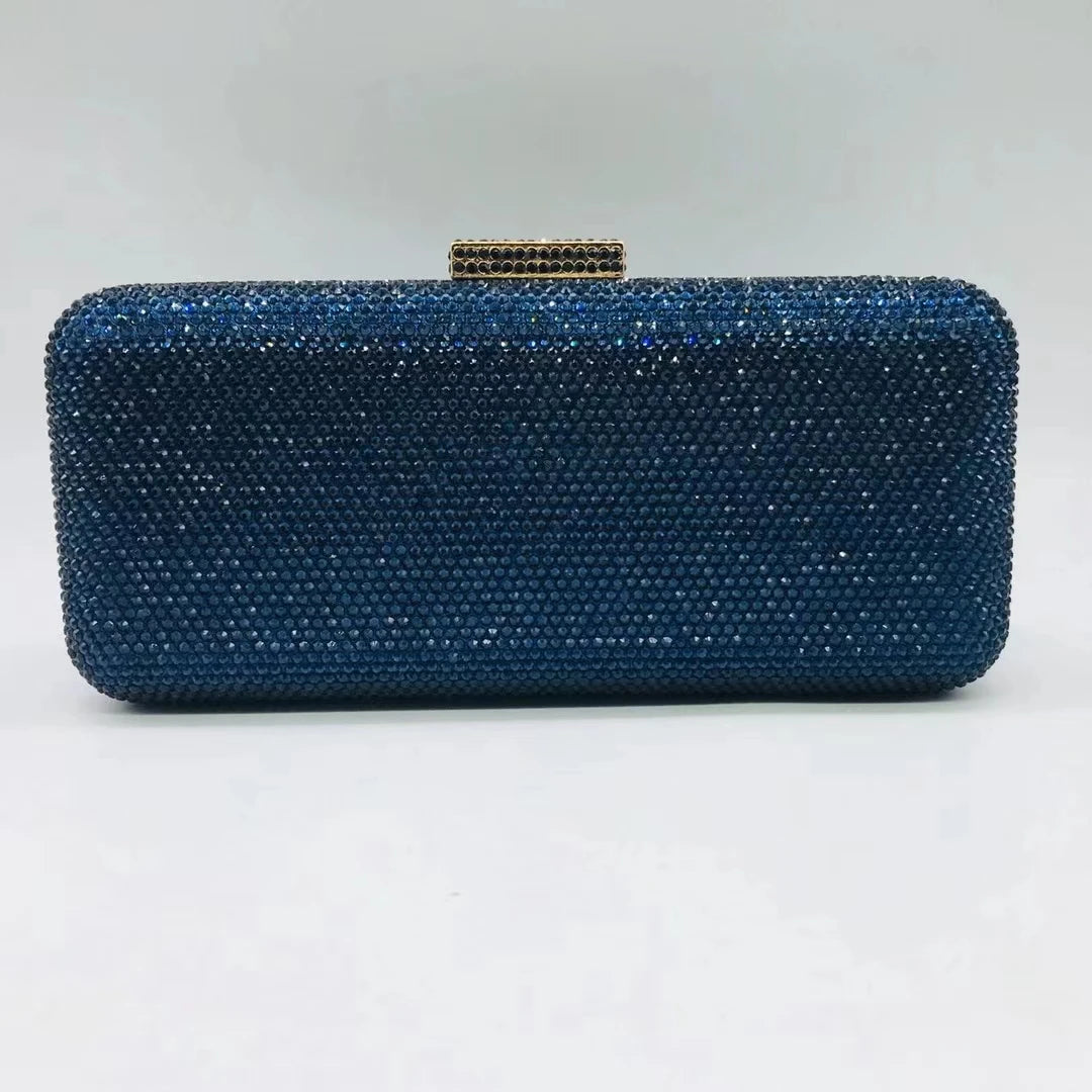 Wedding Party Blue Black Red Gold Silver Purse Diamond Banquet Cocktail Dinner Handbag Woman Crystal Rhinestone Prom Evening Bag