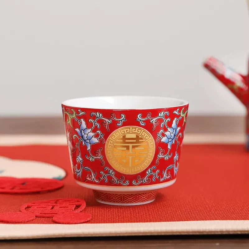 Wedding Tea Cup Enamel Colored Tea Cup Tea Pot Set Tea Set Wedding Celebration Tea Joy Tea Cup Creative High Grade Hand Gift
