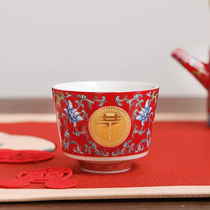 Wedding Tea Cup Enamel Colored Tea Cup Tea Pot Set Tea Set Wedding Celebration Tea Joy Tea Cup Creative High Grade Hand Gift