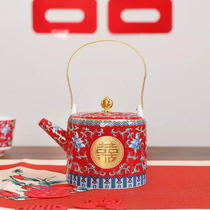 Wedding Tea Cup Enamel Colored Tea Cup Tea Pot Set Tea Set Wedding Celebration Tea Joy Tea Cup Creative High Grade Hand Gift