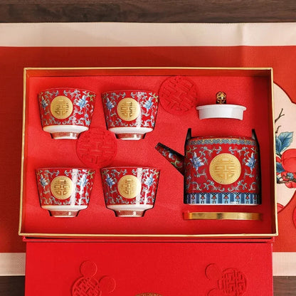 Wedding Tea Cup Enamel Colored Tea Cup Tea Pot Set Tea Set Wedding Celebration Tea Joy Tea Cup Creative High Grade Hand Gift
