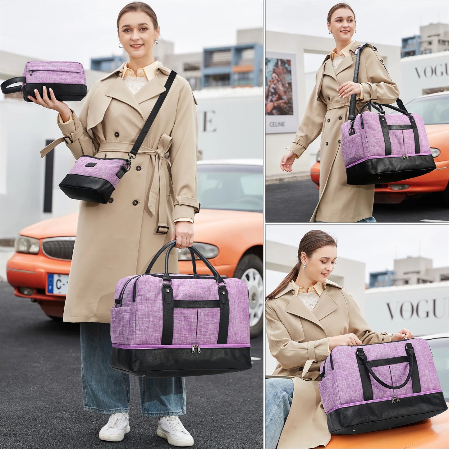 Weekender Bags for Women Overnight Bag Large Canvas Travel Duffel Bag with Shoe Compartment Carry On Tote Bag for Travel
