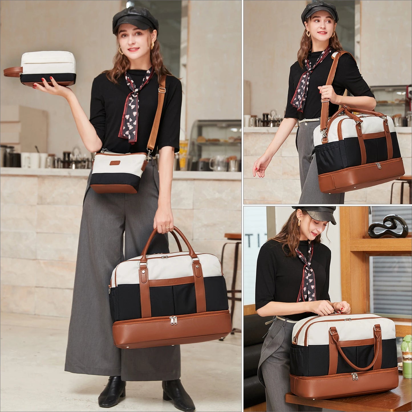 Weekender Bags for Women Overnight Bag Large Canvas Travel Duffel Bag with Shoe Compartment Carry On Tote Bag for Travel