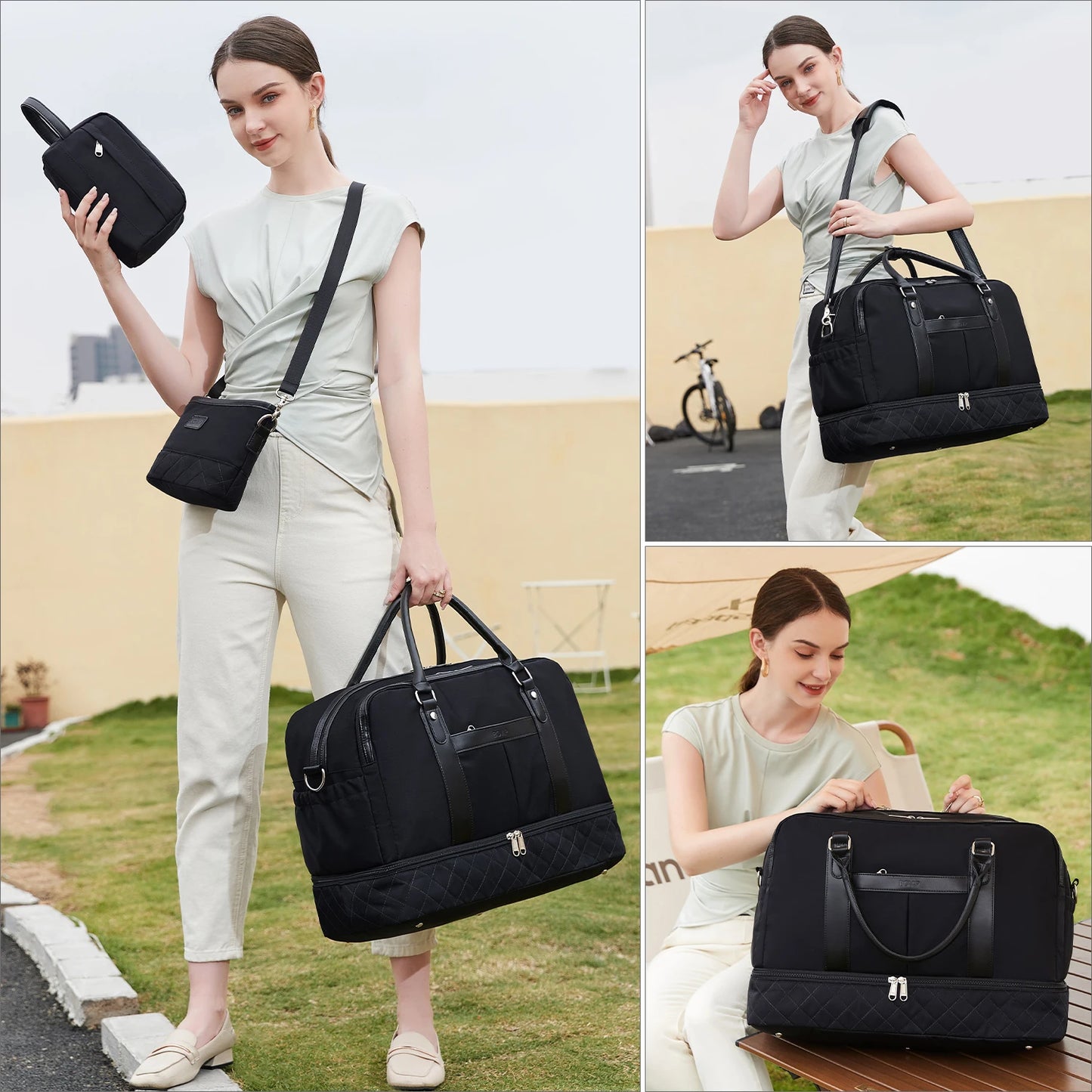 Weekender Bags for Women Overnight Bag Large Canvas Travel Duffel Bag with Shoe Compartment Carry On Tote Bag for Travel