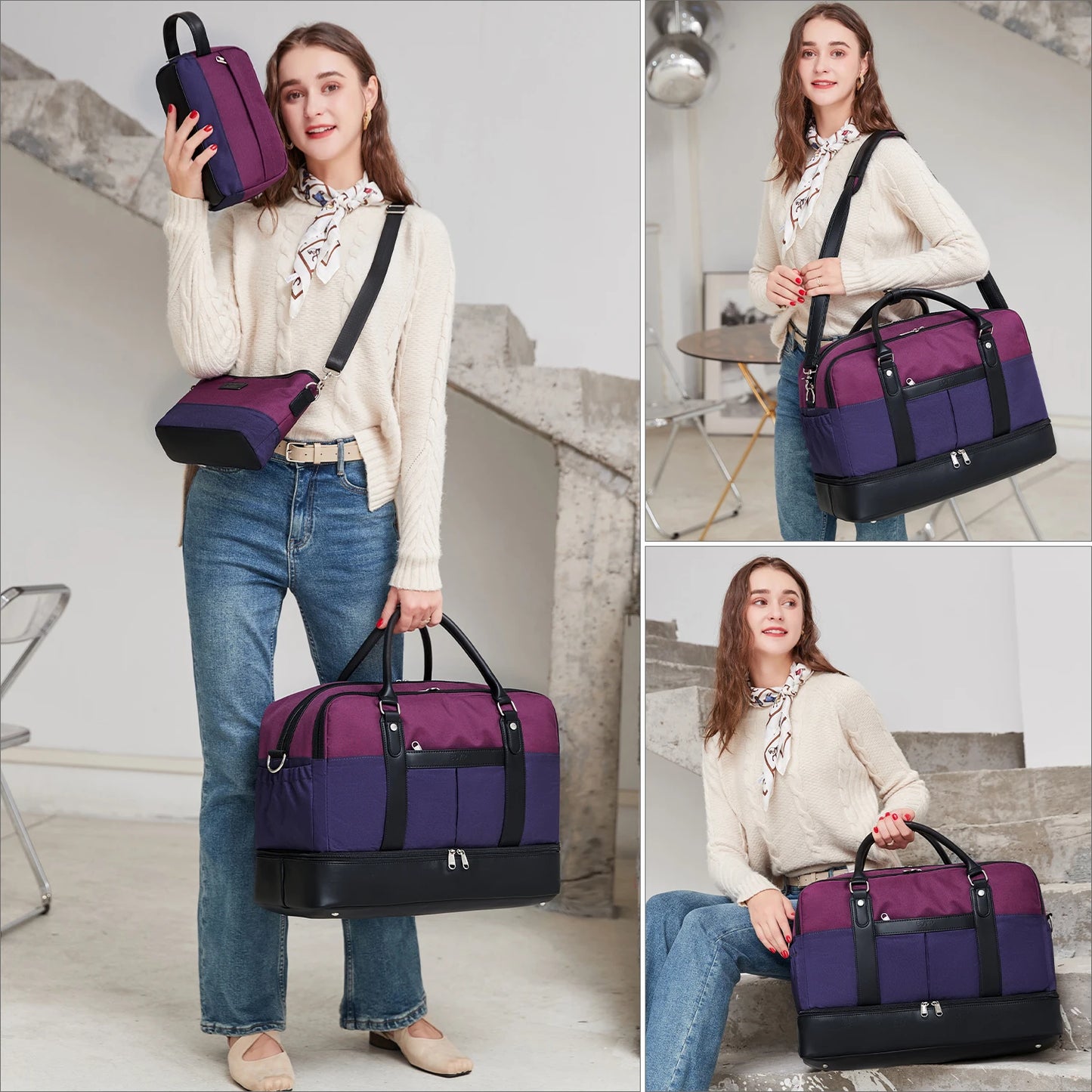 Weekender Bags for Women Overnight Bag Large Canvas Travel Duffel Bag with Shoe Compartment Carry On Tote Bag for Travel