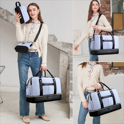 Weekender Bags for Women Overnight Bag Large Canvas Travel Duffel Bag with Shoe Compartment Carry On Tote Bag for Travel
