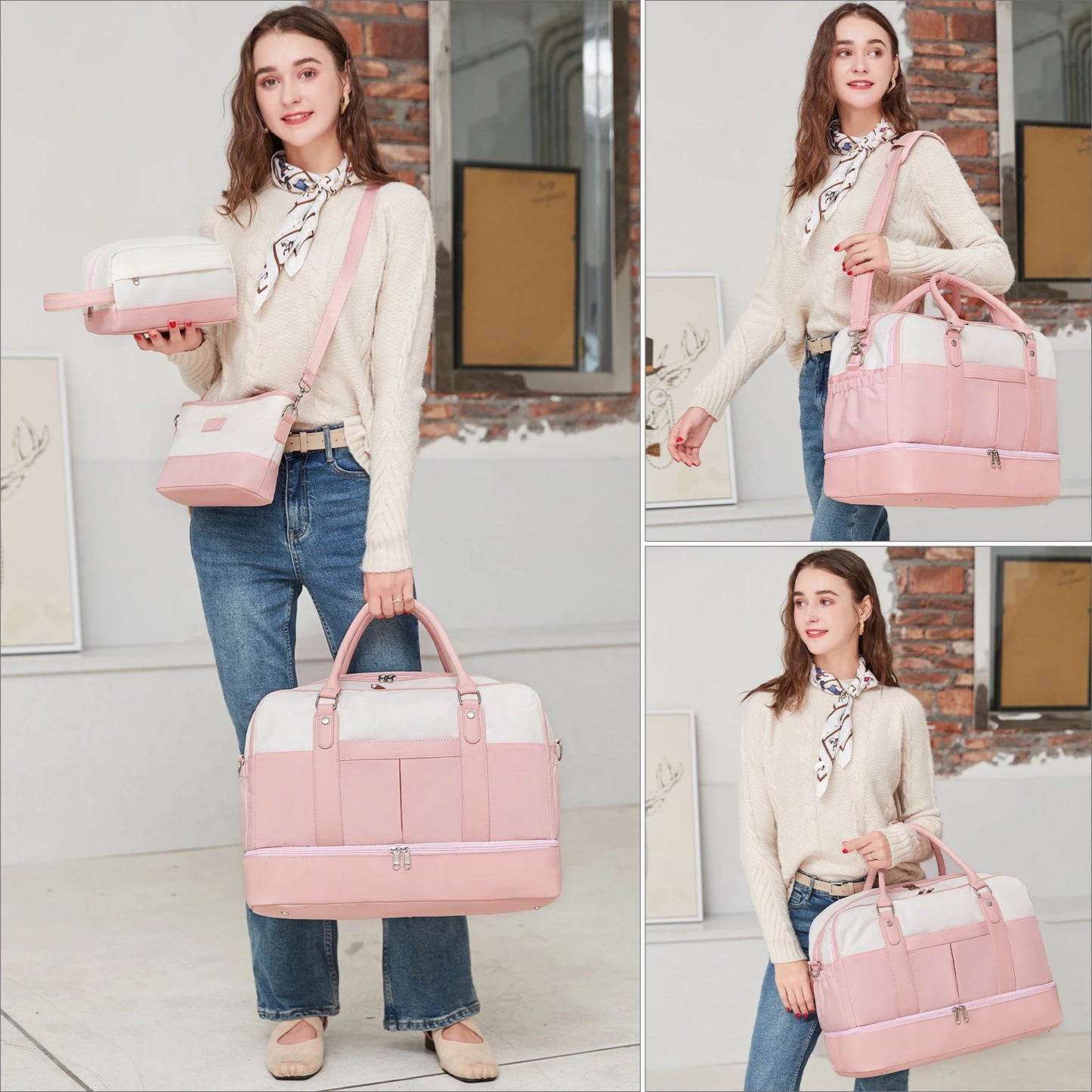 Weekender Bags for Women Overnight Bag Large Canvas Travel Duffel Bag with Shoe Compartment Carry On Tote Bag for Travel